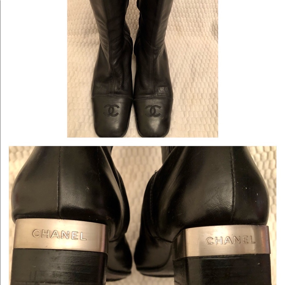 Authentic Chanel black leather boots 35.5 - Picture 1 of 12